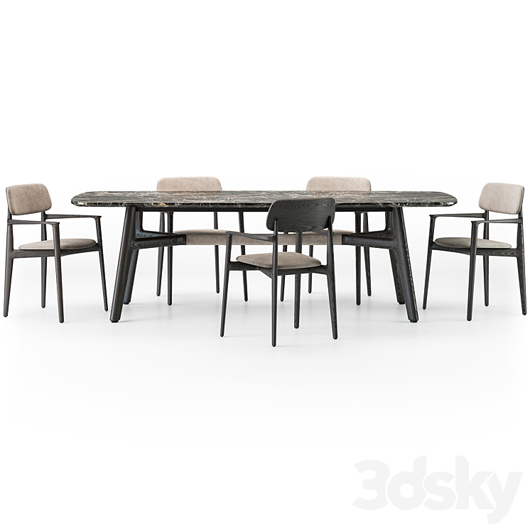 Poliform Curve dining table armchair set 3DS Max Model - thumbnail 2