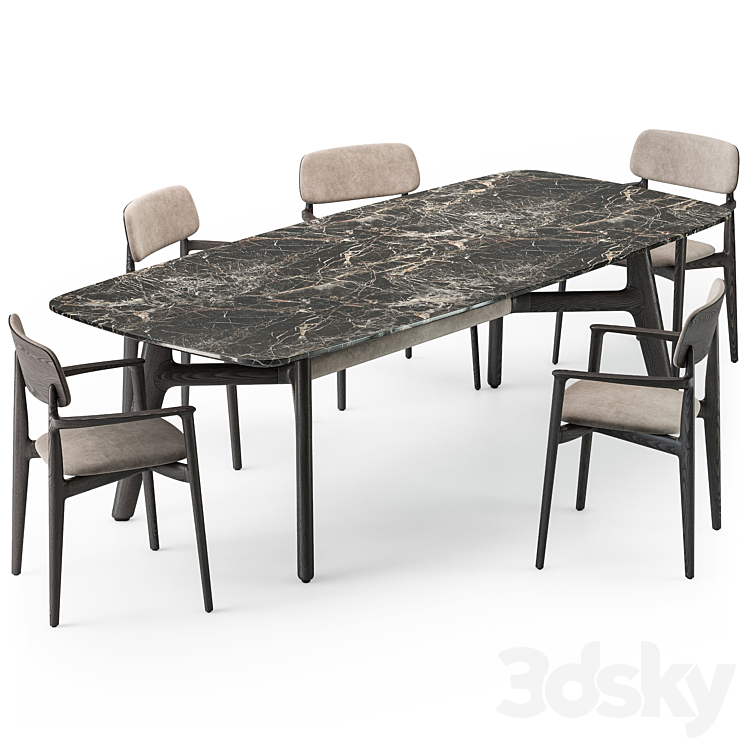 Poliform Curve dining table armchair set - Table + Chair - 3D model