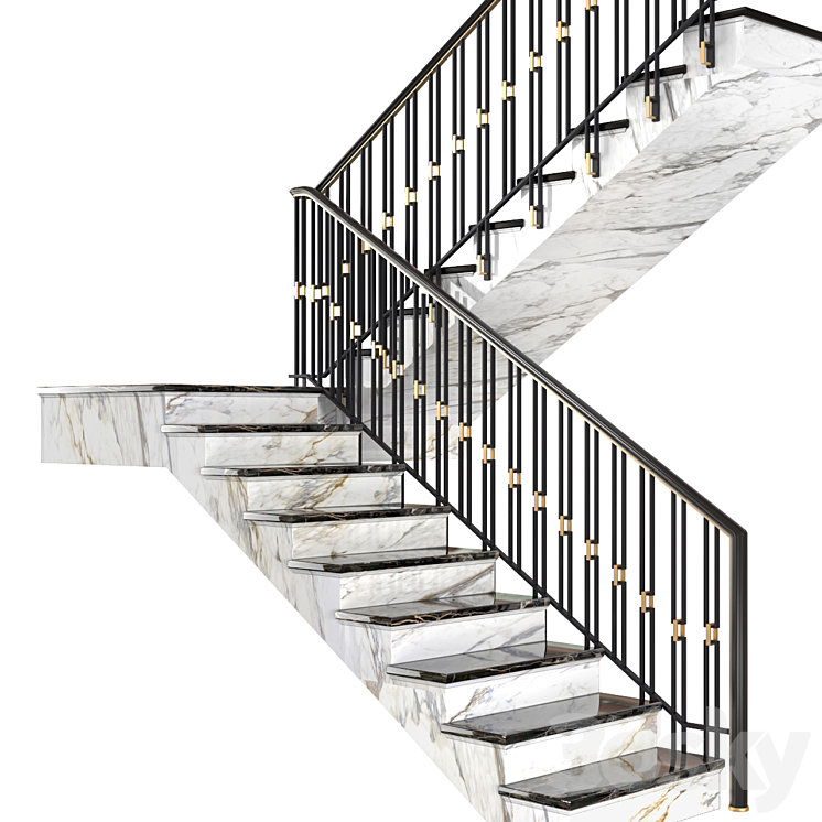 Modern stair staircase in Art Deco style. 3D Model