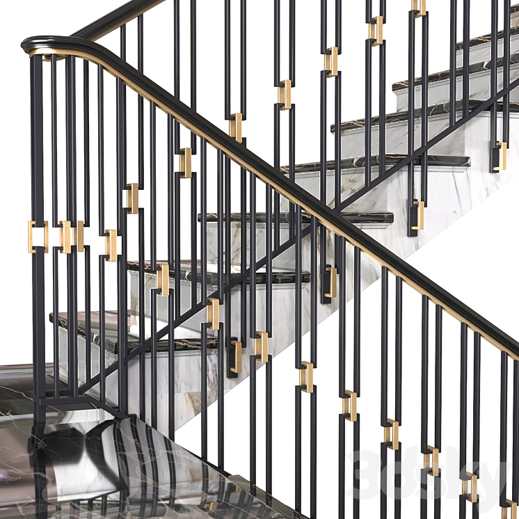 Modern stair staircase in Art Deco style. 3D Model Free