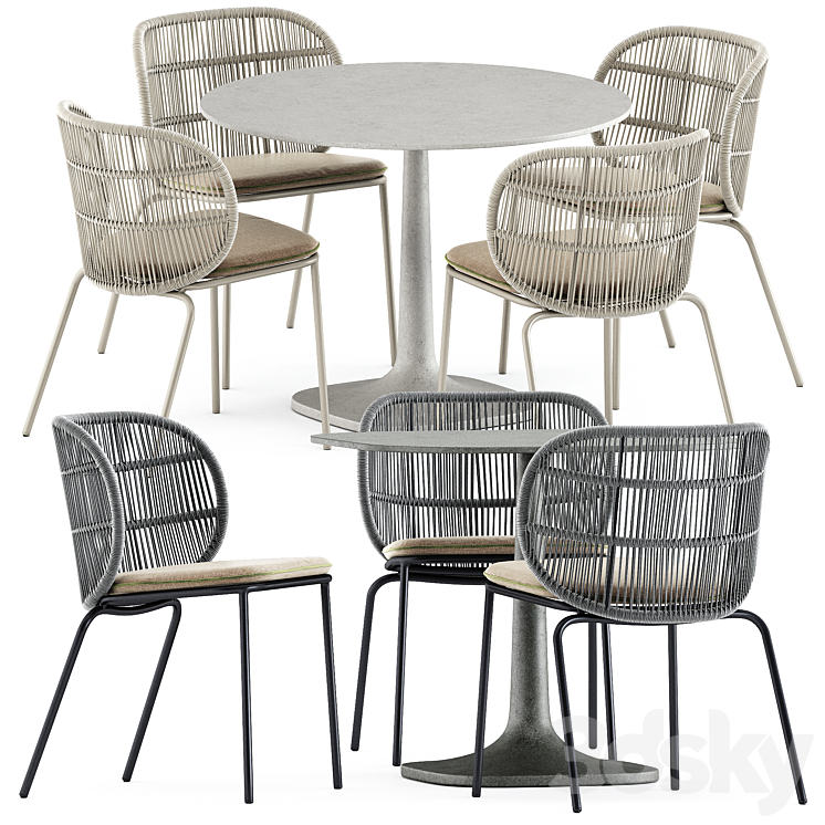 Kodo dining chairs by Vincent Sheppard and Fiore Outdoor table by bebitalia 3DS Max - thumbnail 1