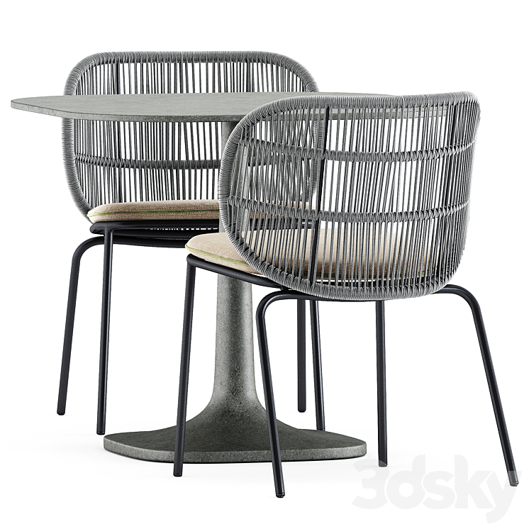 Kodo dining chairs by Vincent Sheppard and Fiore Outdoor table by bebitalia 3DS Max Model - thumbnail 2