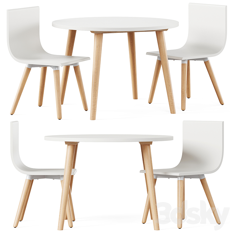 Pint Sized White Toddler Table and Chair Set by Crate and Barrel Table + Chair 3D model