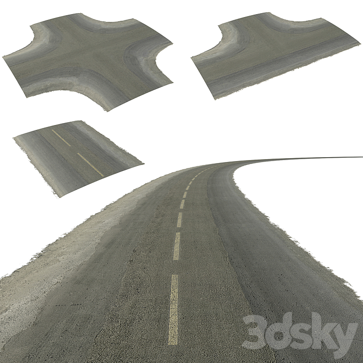 Seamless two lane road with crossroads 3D Model