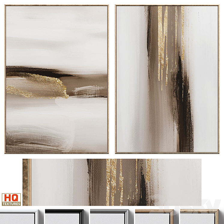 Gold And Brown Accent Abstract Wall Art C-549 3DS Max Model - thumbnail 1