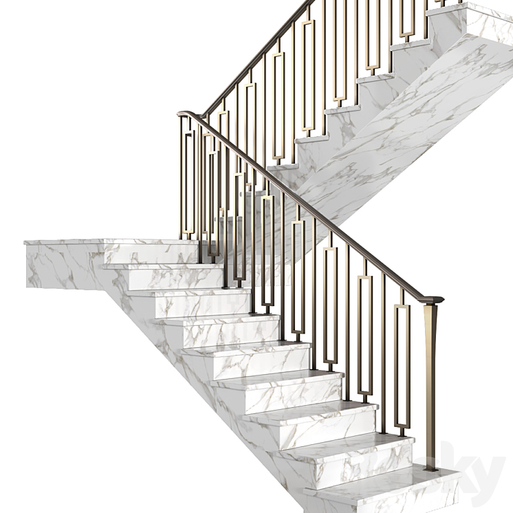 Modern marble  stair staircase in Art Deco style. 3D Model