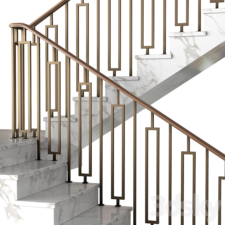 Modern marble  stair staircase in Art Deco style. 3DS Max Model - thumbnail 2