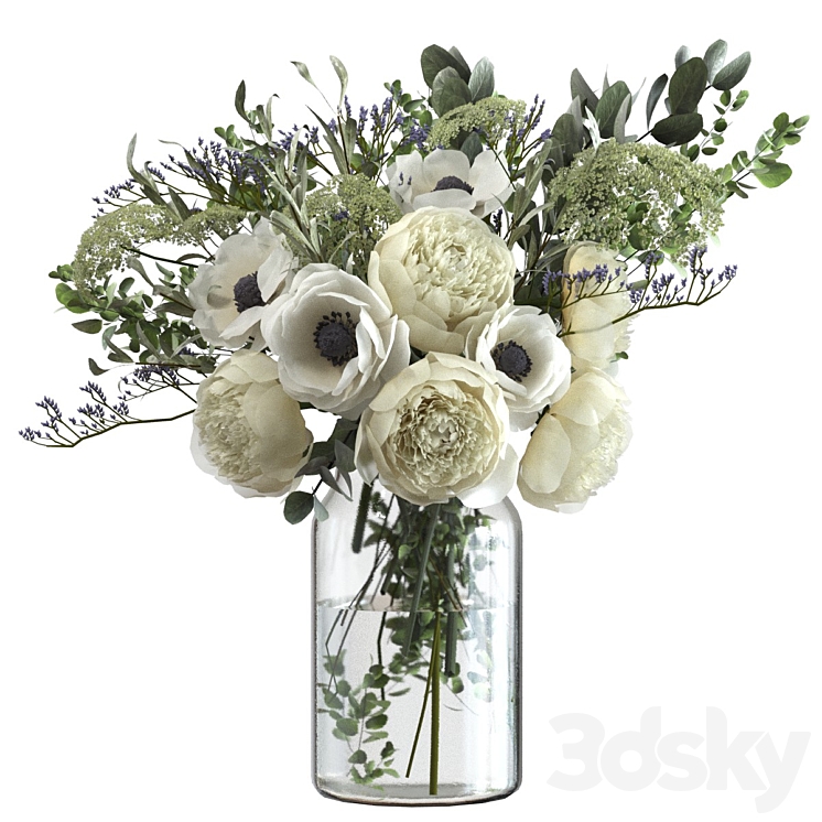 Bouquet with flowers and eucalyptus 3DS Max Model - thumbnail 1