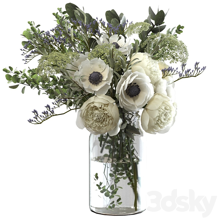 Bouquet with flowers and eucalyptus 3DS Max Model - thumbnail 2