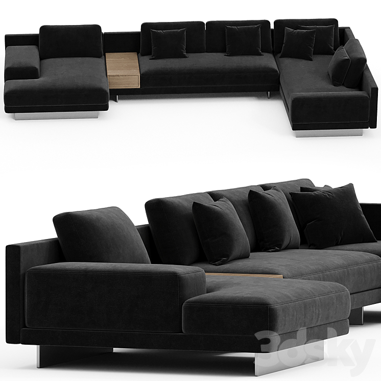 Dresden Modular Sectional With Side Table-Modern Felt 3DS Max Model - thumbnail 1