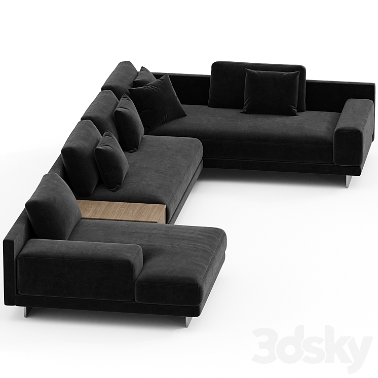 Dresden Modular Sectional With Side Table-Modern Felt 3DS Max Model - thumbnail 2