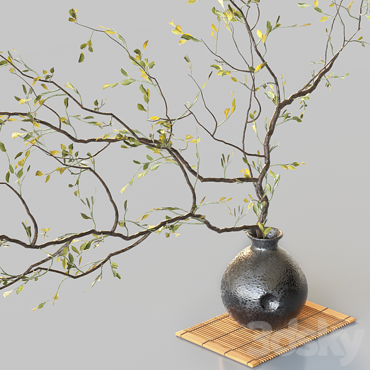 Plum branch in flower arrangement vase 3DS Max Model - thumbnail 2