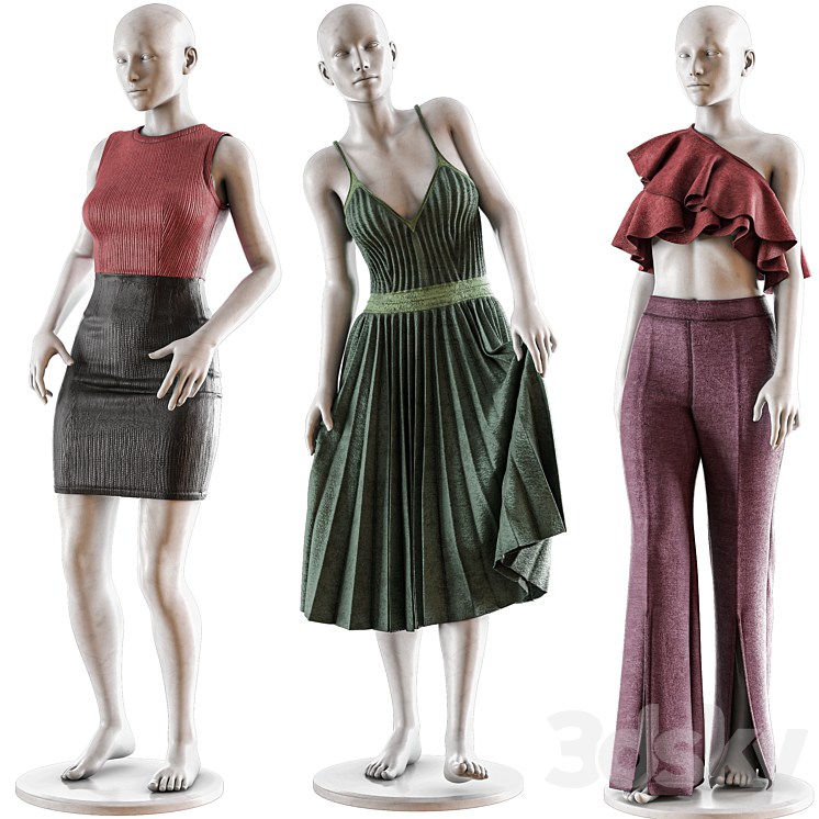 Female mannequin with clothes pbr low poly vol 02 - Shop - 3D model