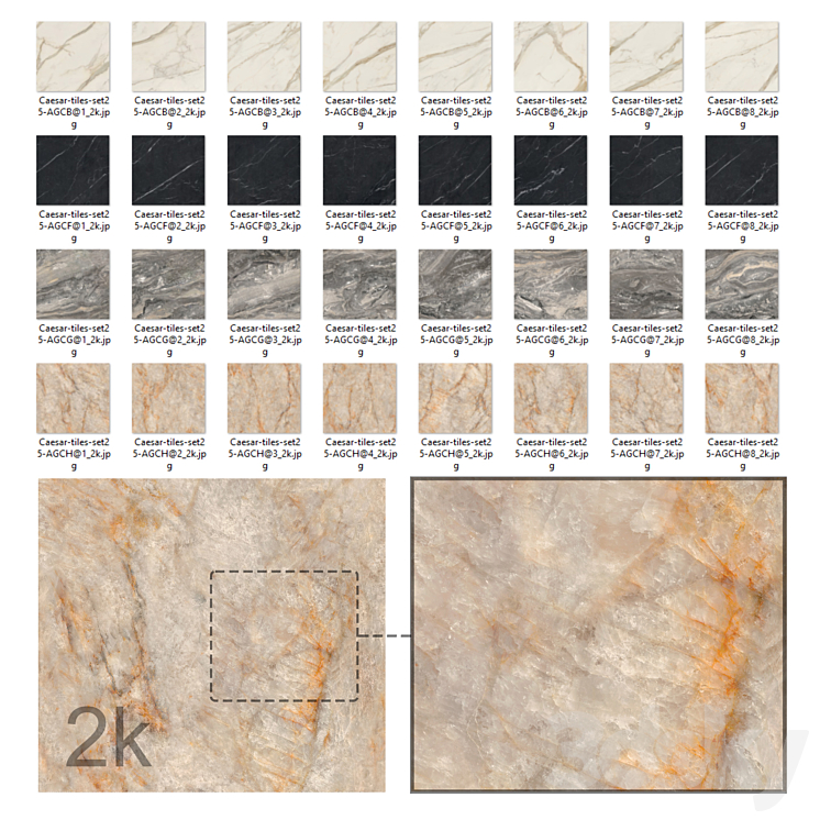 Caesar Set 25 - Marble BUNDLE - 4 types: White Grey Beige and Black 3D Model