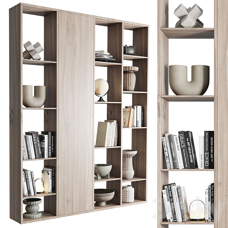 wooden Shelves Decorative With vase and Book 3D Model