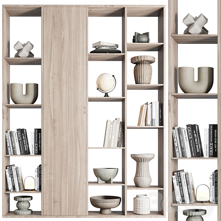 wooden Shelves Decorative With vase and Book 3DS Max Model - thumbnail 2