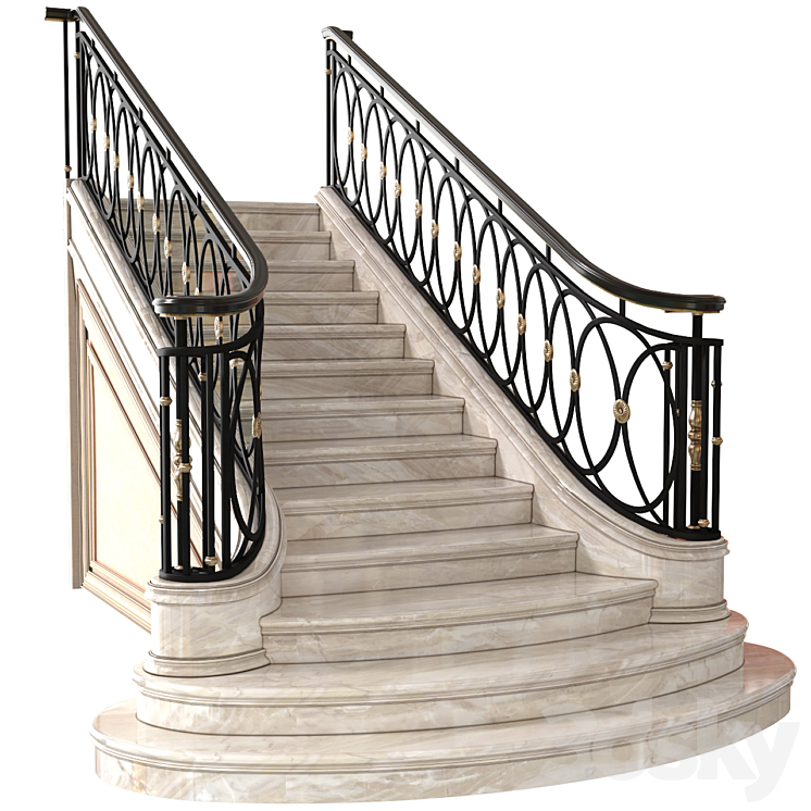 Classic marble staircase in Art Deco style.Modern interior stair 3D Model