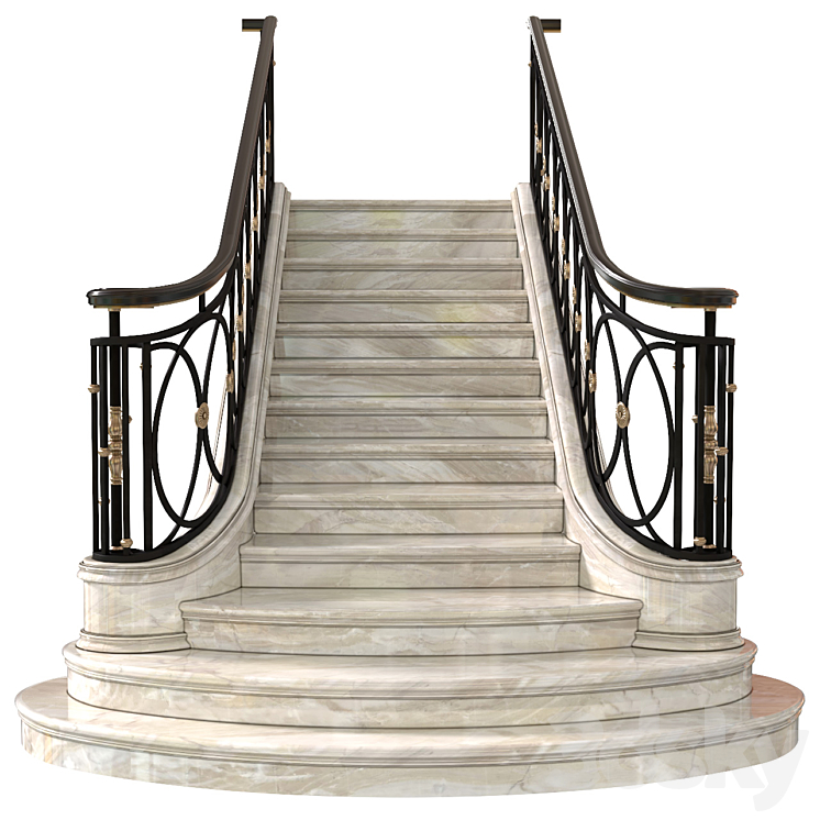 Classic marble staircase in Art Deco style.Modern interior stair 3DS Max Model - thumbnail 2
