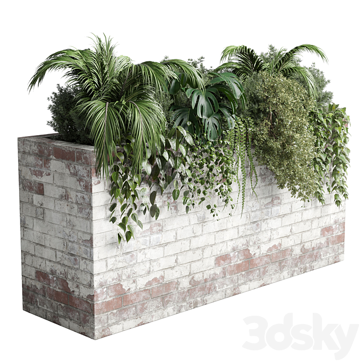 brick box plants on stand – set outdoor plant 117 brick dirt vase 3DS Max Model - thumbnail 1
