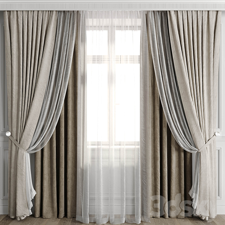 Curtains with window 502C 3DS Max Model - thumbnail 1