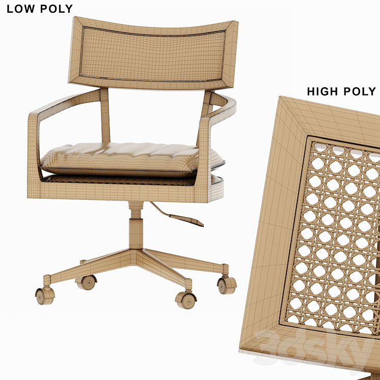 Libby Cane Desk Chair and Madison Glass table 3D Model Free
