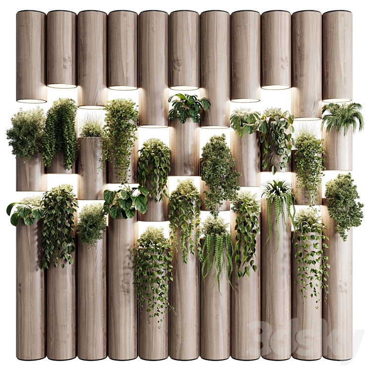 plants set partition in wooden frame- Vertical graden wall decor box 30 3DS Max Model - thumbnail 1