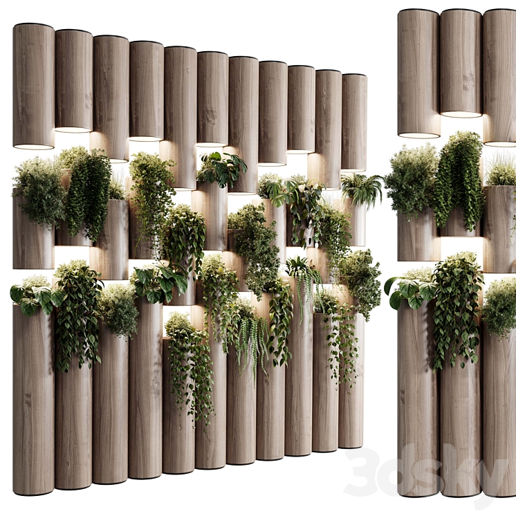 plants set partition in wooden frame- Vertical graden wall decor box 30 3D Model