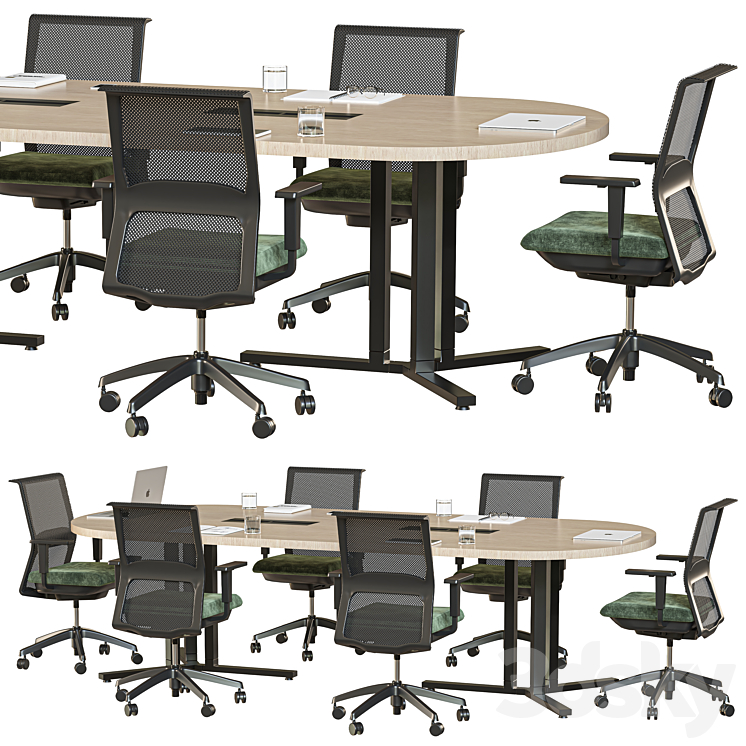 oval conference table 3DS Max Model - thumbnail 1
