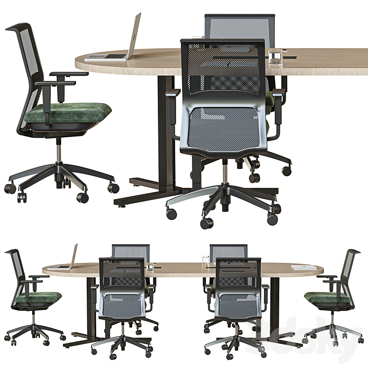 oval conference table 3DS Max Model - thumbnail 2