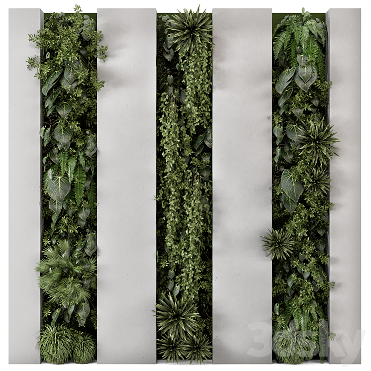 Indoor Wall Vertical Garden in Concrete Base - Set 930 3D Model Free