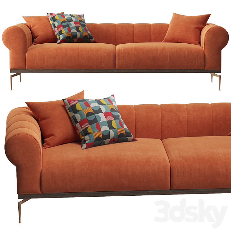 Concerto – Orange 3-seater Sofa 3DS Max Model - thumbnail 2
