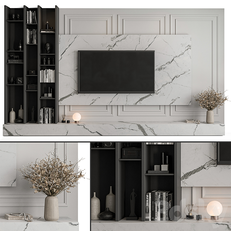 TV Wall Stone and Plaster – Set 58 3DS Max - thumbnail 1