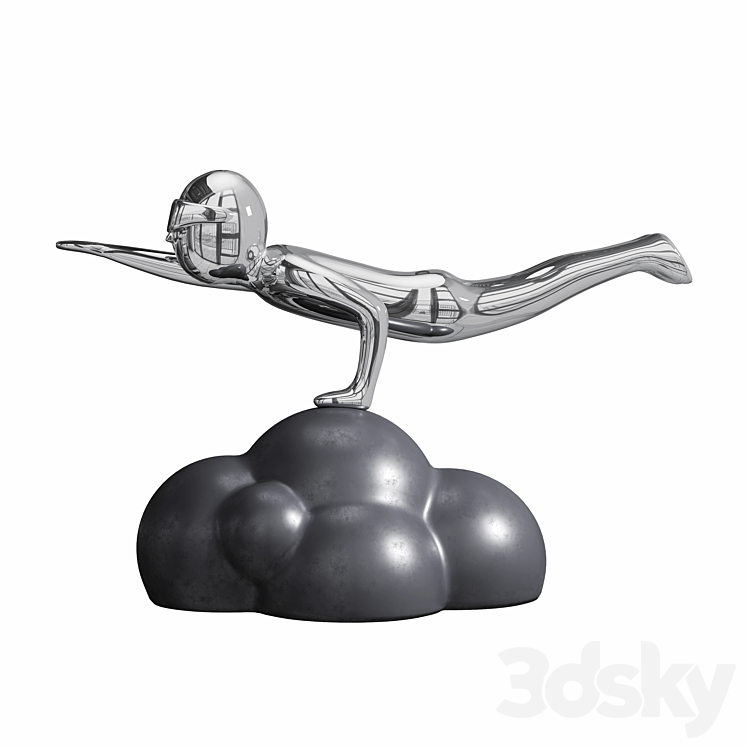 Silver flying figure sculpture ornaments 3DS Max Model - thumbnail 2