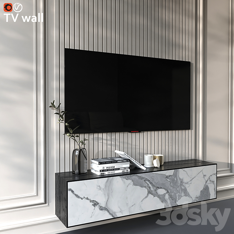 TV wall 3D Model Free