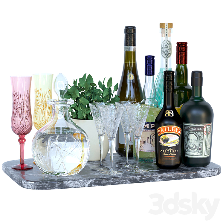 Home bar alcohol collection 3D Model