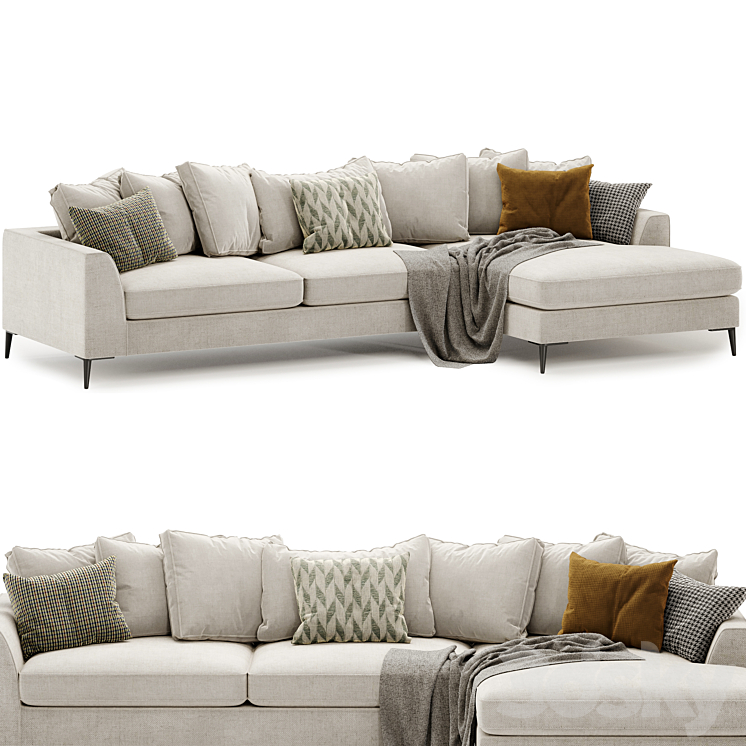 Meridian large chaise sofa 3DS Max - thumbnail 2
