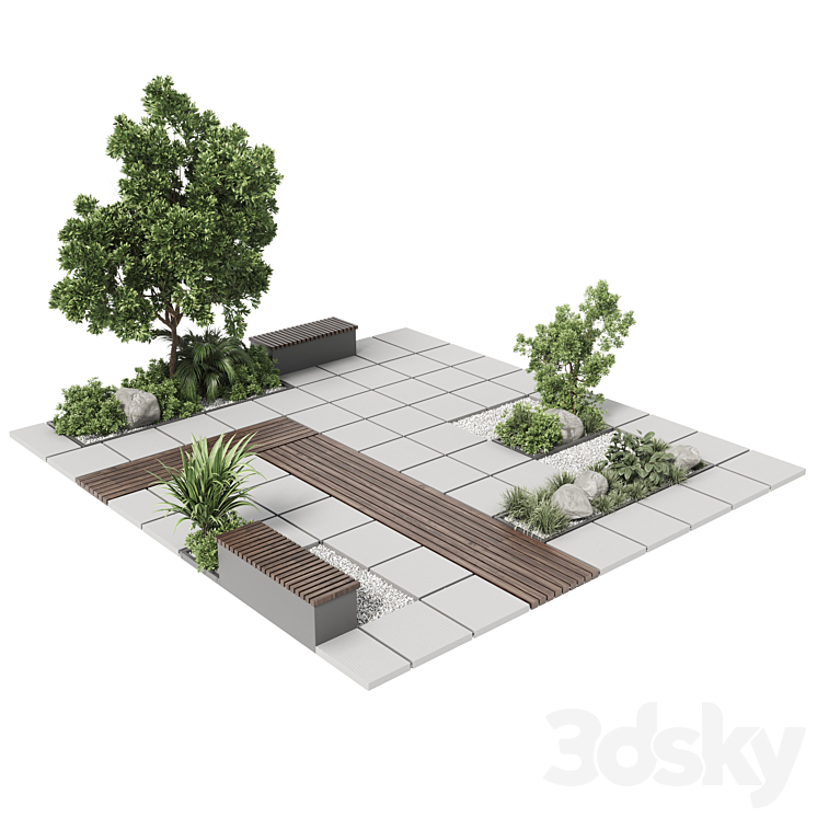 Urban Environment – Urban Furniture – Green Benches With plants 30 corona 3D Model