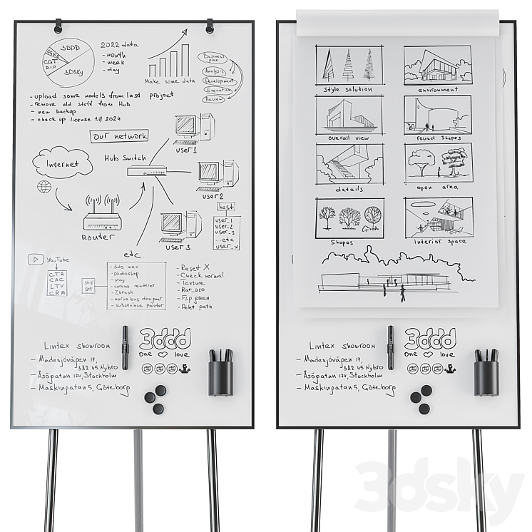 Lintex ONE Whiteboards Flipchart Lintex NOTE Whiteboards 3D Model Free