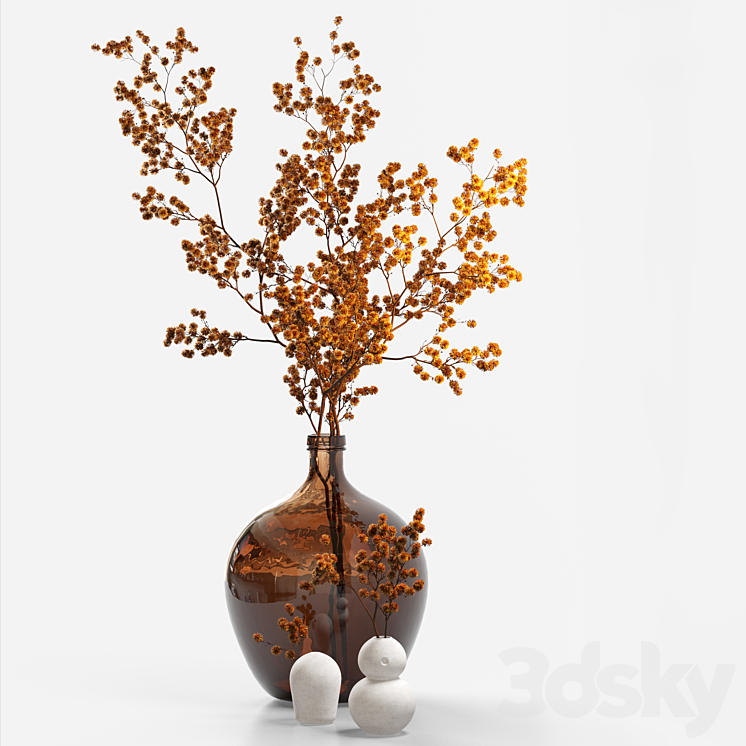 Dried flower branch in a large brown jar 3DS Max Model - thumbnail 2