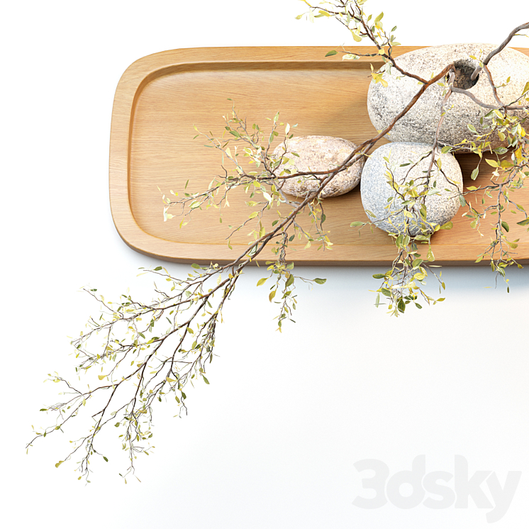 Plum branch in a stone vase 3D Model Free