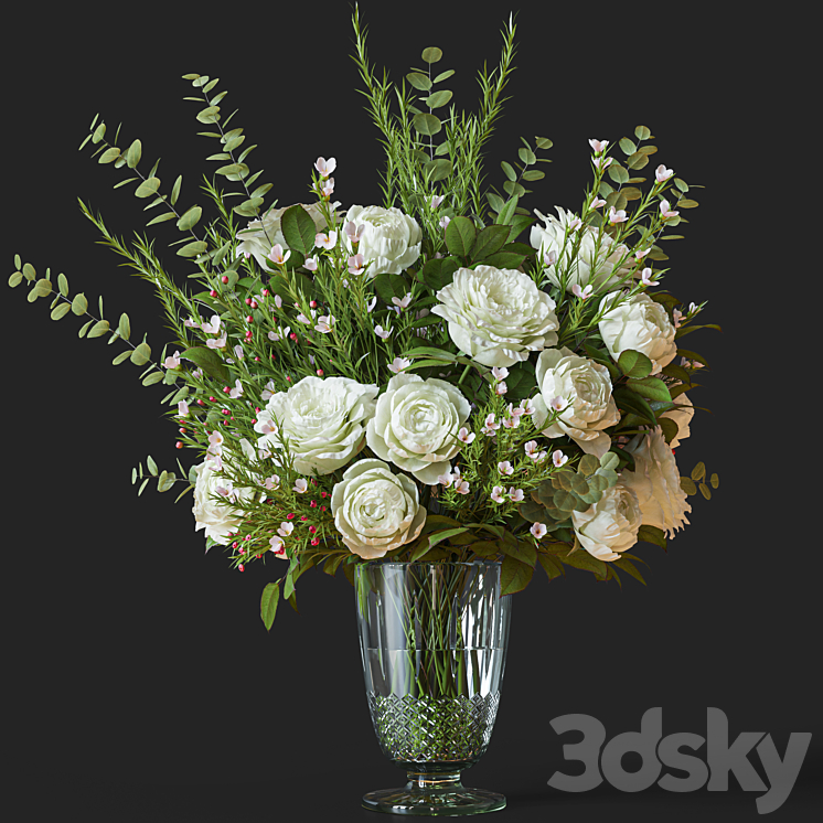 Flower Set 042 white rose wax flower 3D Model