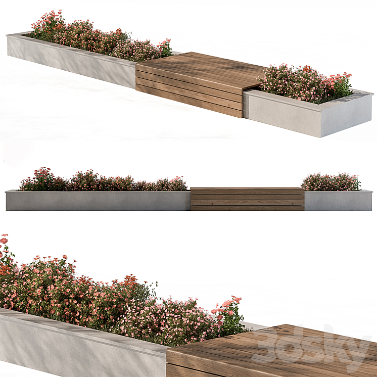 Urban Bench with Flowers Set 40 3D Model