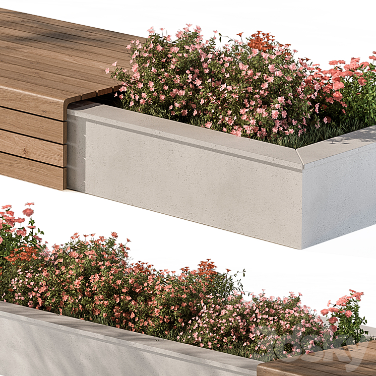 Urban Bench with Flowers Set 40 3DS Max - thumbnail 2