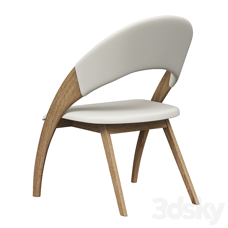Walnut wood and cream leatherette dining chair 3DS Max Model - thumbnail 2