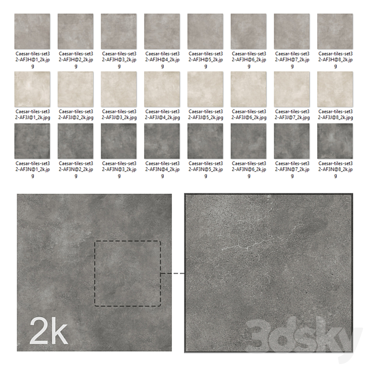 Caesar Set 32 – Concrete Porcelain Tiles BUNDLE – 3 types: Grey Light Grey Beige 3DS Max Model - thumbnail 2
