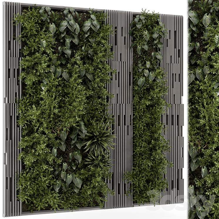 Indoor Wall Vertical Garden in Wooden Base – Set 864 3D Model