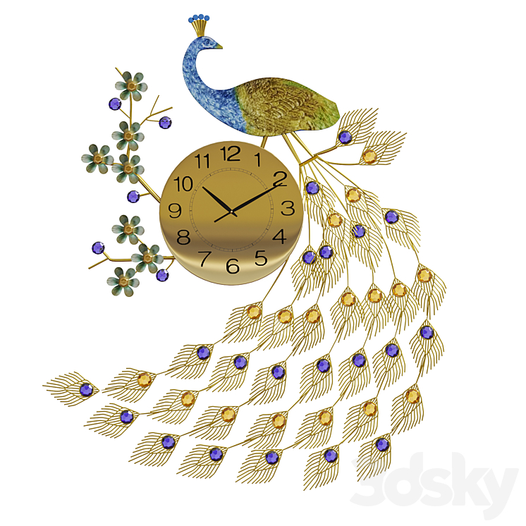 Oversized Shala Peacock Wall Clock 3D model
