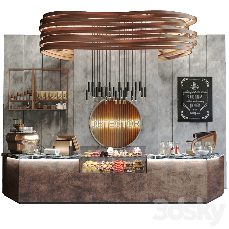 Design project of a cafe with desserts in the loft style 3DS Max Model - thumbnail 1