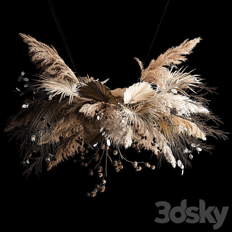 Hanging bouquet of dried flowers palm branch pampas grass dry reeds lunnik thorn 270. 3D Model