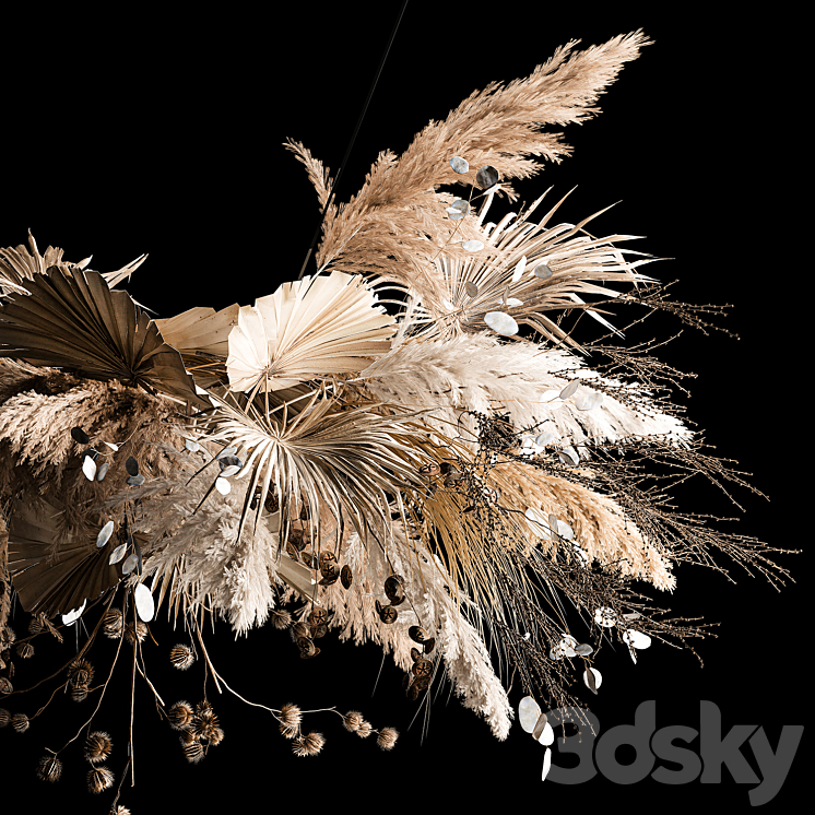 Hanging bouquet of dried flowers palm branch pampas grass dry reeds lunnik thorn 270. 3D Model Free